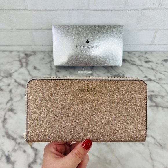 kate spade Handbags - Kate Spade Shimmy Lola Greta Joeley Glitter Large Continental Wallet Rose Gold